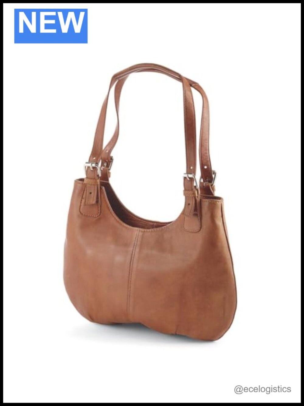 Genuine Leather Crossbody Bag with Magnetic Snap Closure, Cognac Brown Tote